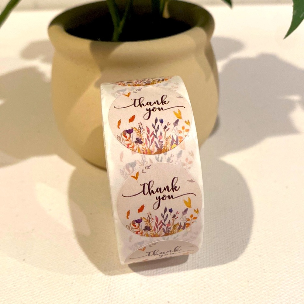 500pcs Round Floral Thank You Stickers